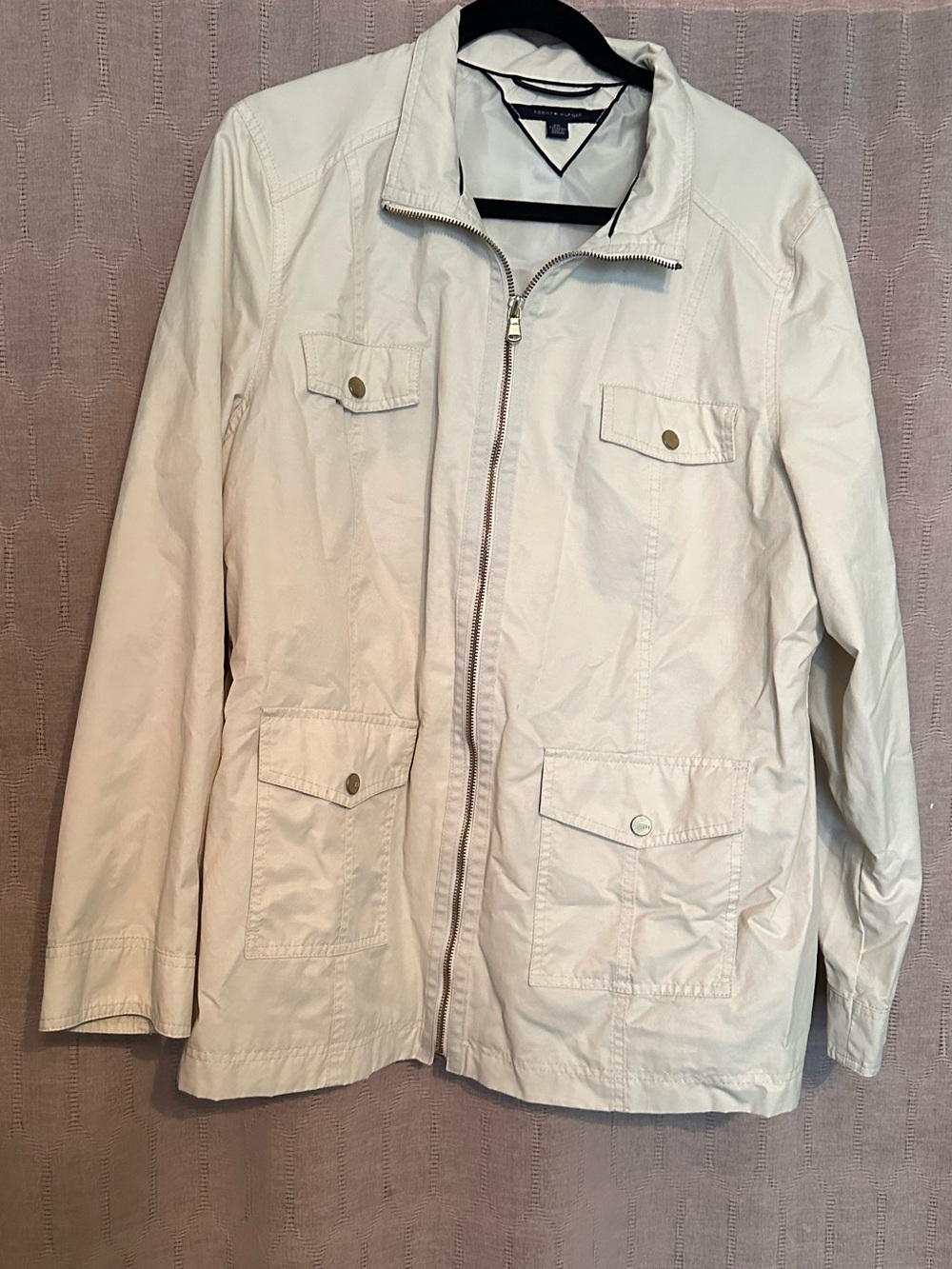 Tommy Hilfiger Light Cream Zip-Front Utility Jacket